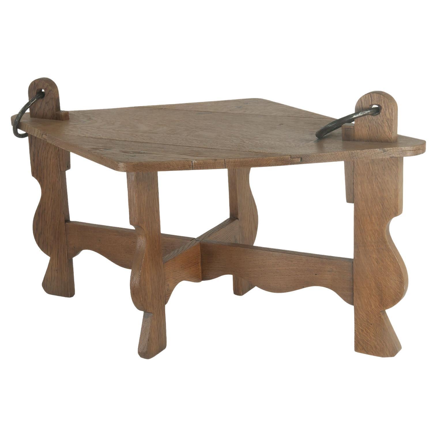 Table basse en chêne, couleur beige, fabriquée en France, vers 1960, fabriquée par un artisan