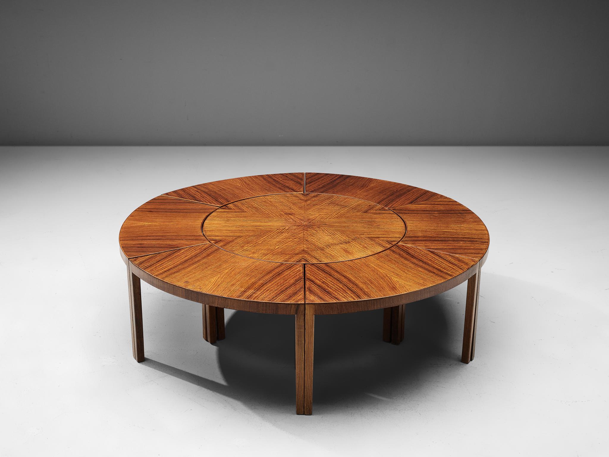 Italian Round Walnut Coffee Table in Parts, circa 1970