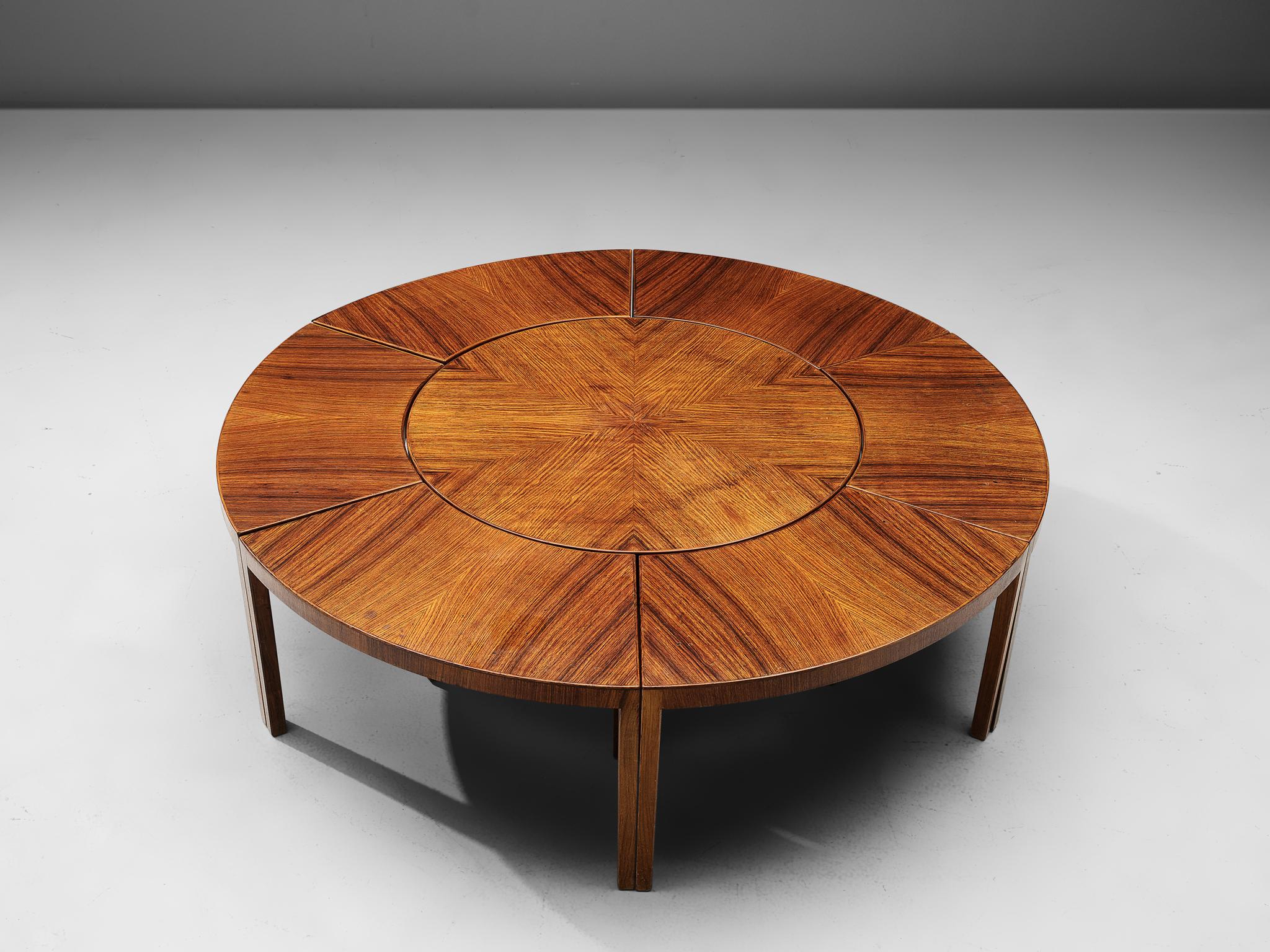 Round Walnut Coffee Table in Parts, circa 1970 In Good Condition In Waalwijk, NL