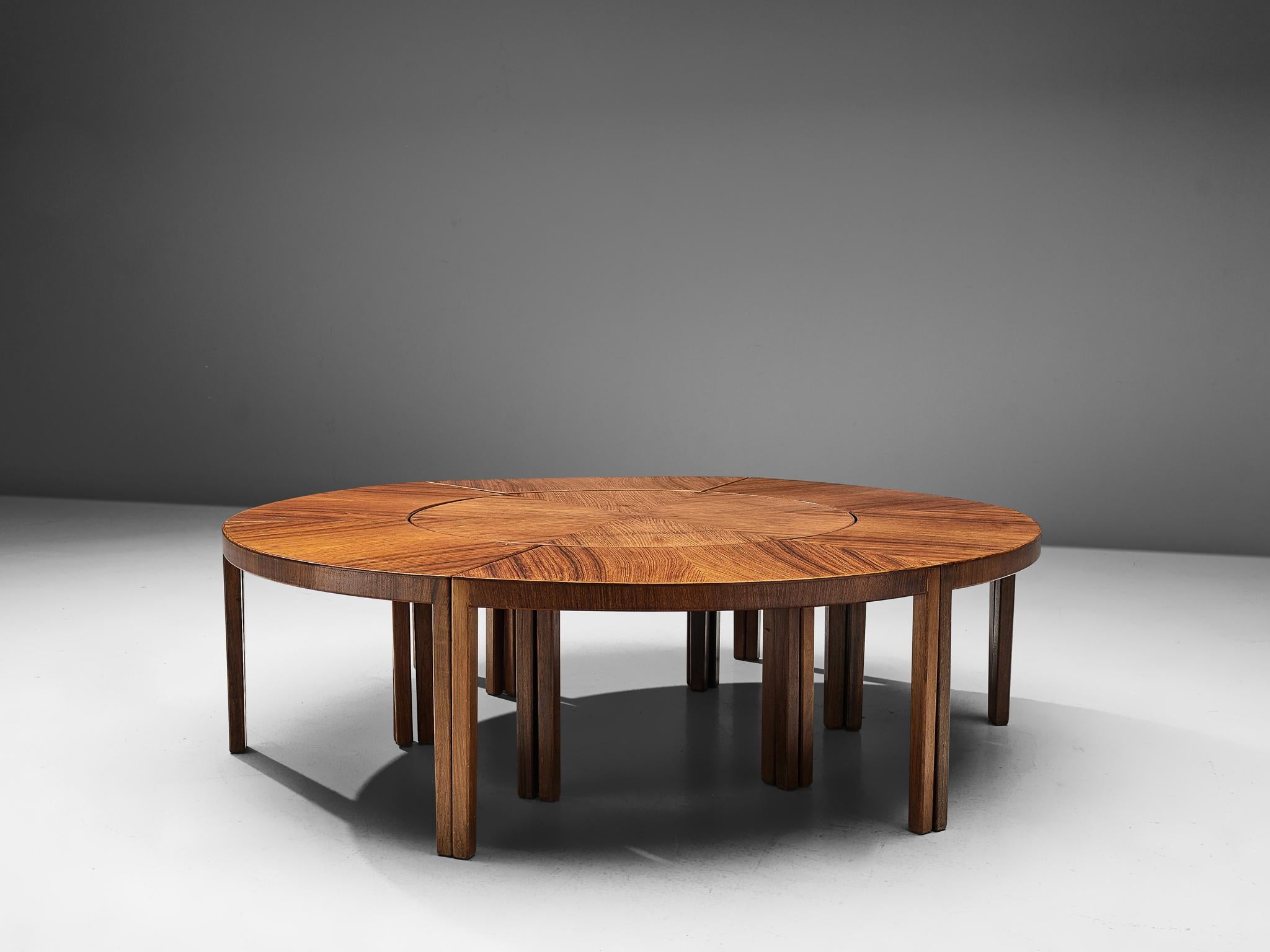 Late 20th Century Round Walnut Coffee Table in Parts, circa 1970