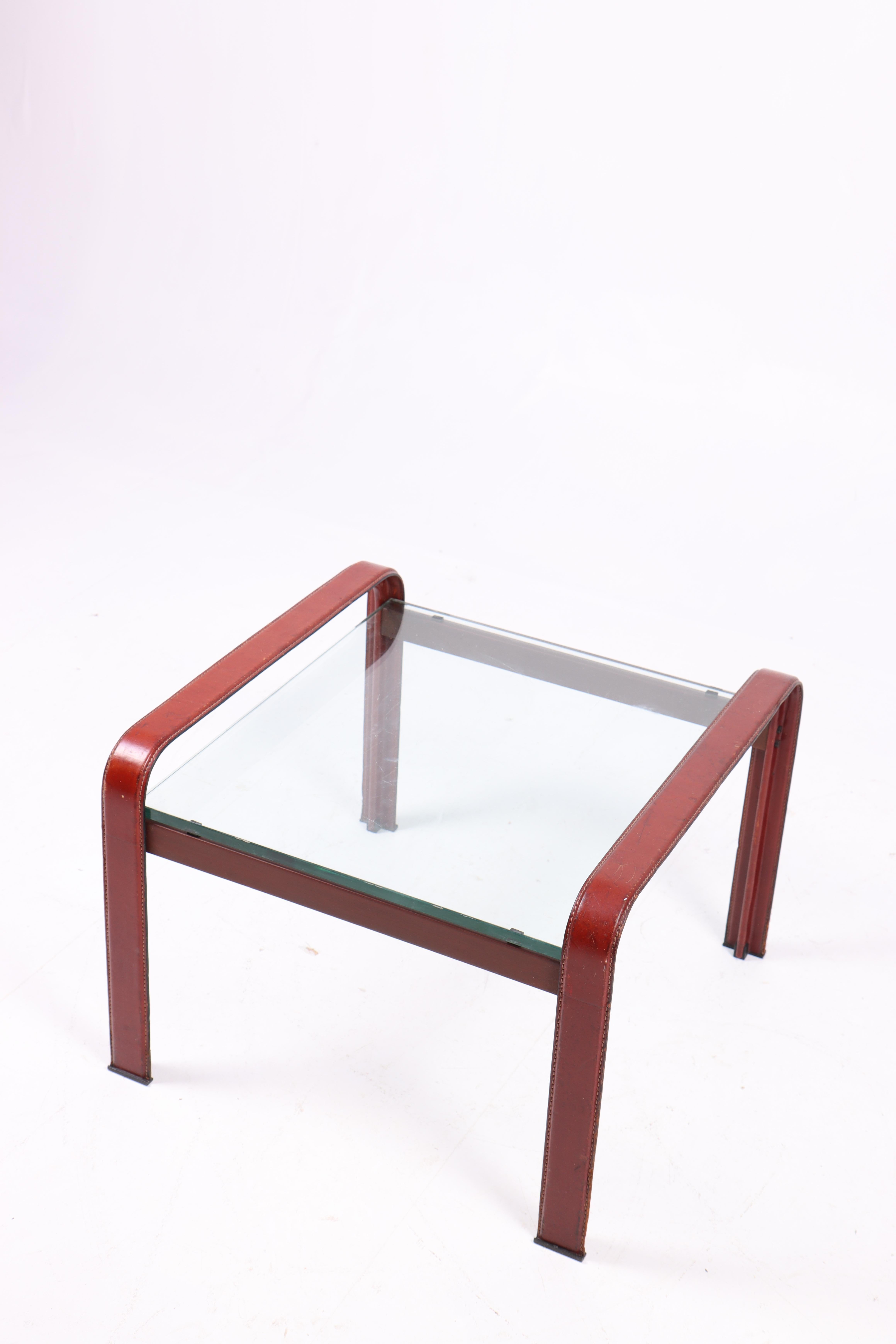 Scandinavian Modern Low Table in Patinated Leather by Matteo Grassi, 1970s For Sale