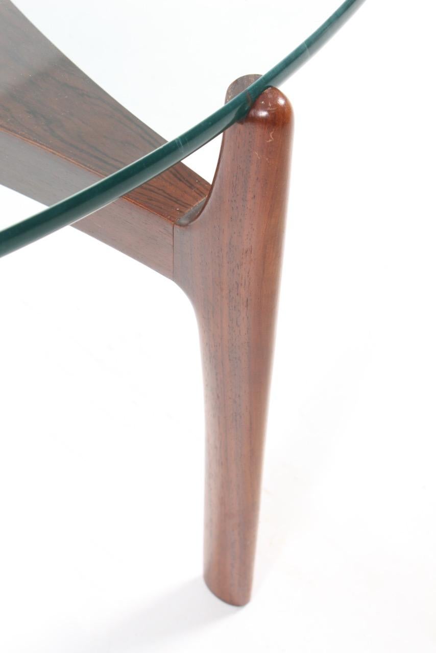 Scandinavian Modern Low Table in Rosewood with Glass Top