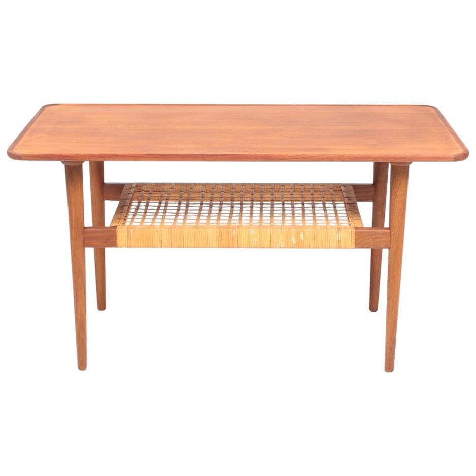 Low Table in Teak and Cane Danish Modern, 1950s