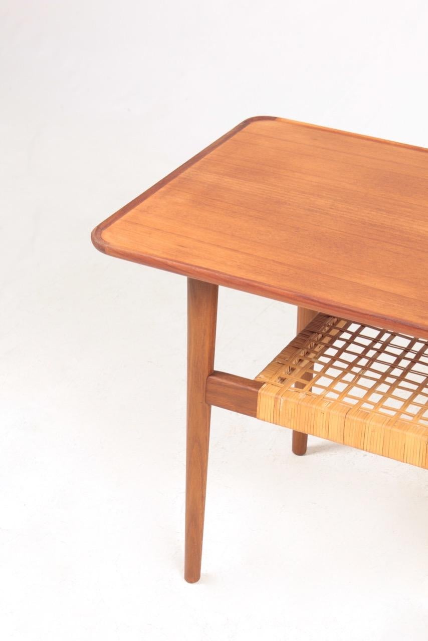 Scandinavian Modern Low Table in Teak and Cane Danish Modern, 1950s