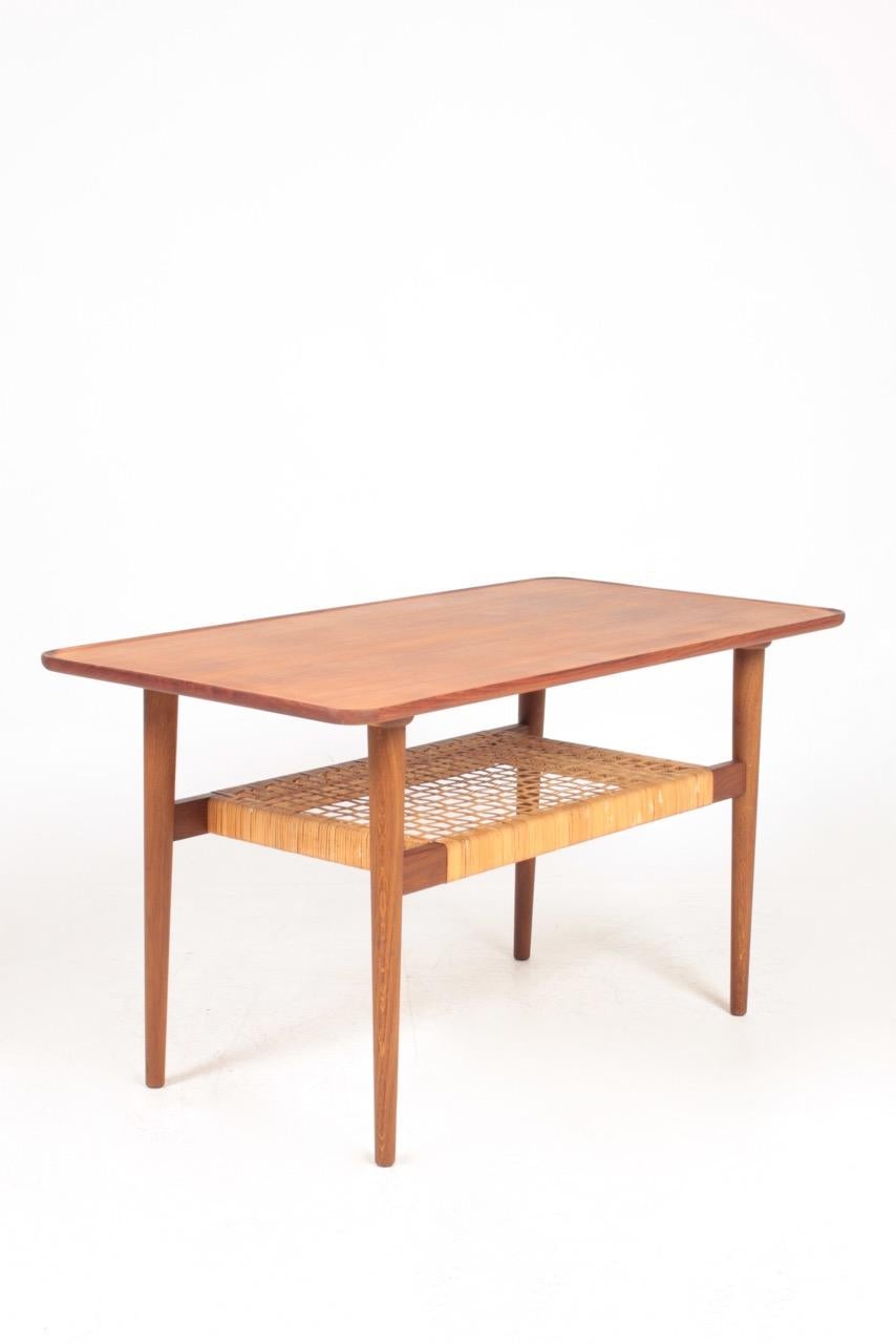 Mid-20th Century Low Table in Teak and Cane Danish Modern, 1950s