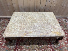 Low table Louis XV style in walnut and marble top