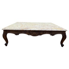 Low table Louis XV style in walnut and marble top