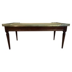 Low Table Louis XVI Style – Tooled Leather, Openwork Brass, Glass Top