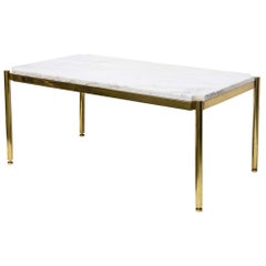 Low Table White Marble on Brass Italian Design by Osvaldo Borsani for Tecno