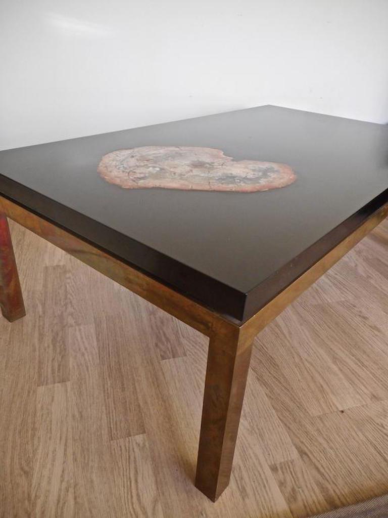French Low Table with a Petrified Wood Inlay by Philippe Barbier, France, 1970 For Sale
