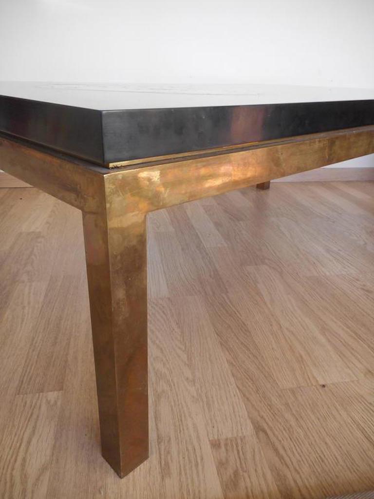 Lacquered Low Table with a Petrified Wood Inlay by Philippe Barbier, France, 1970 For Sale