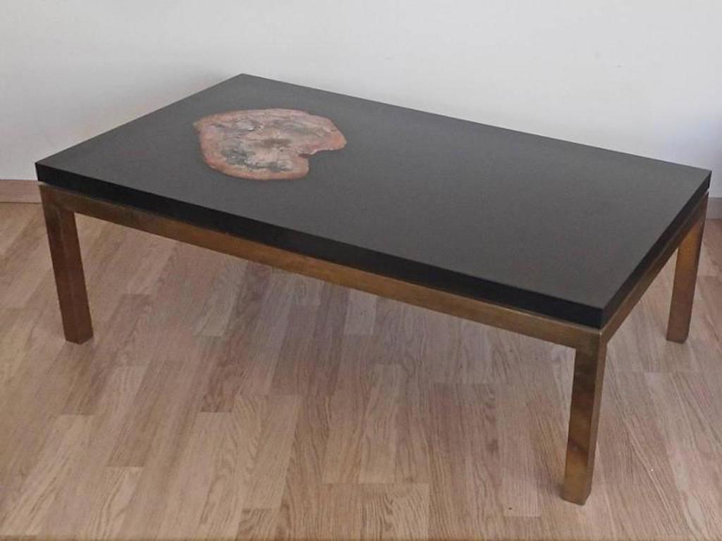 Late 20th Century Low Table with a Petrified Wood Inlay by Philippe Barbier, France, 1970 For Sale