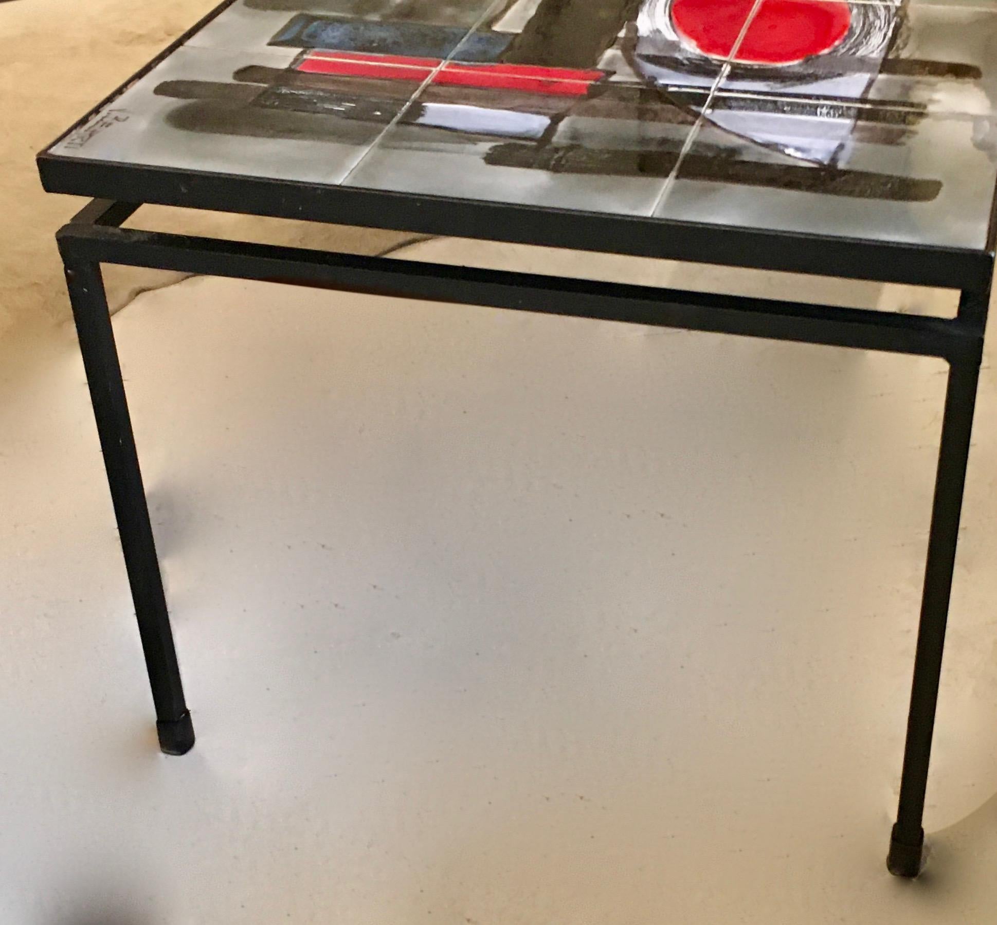 Mid-Century Modern Low Table with Ceramic Tiles Signed Belarti, Belgium, 1960