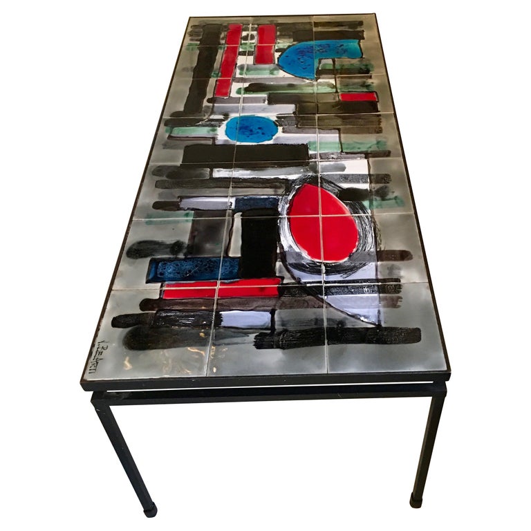 Low Table with Ceramic Tiles Signed Belarti, Belgium, 1960 at 1stDibs