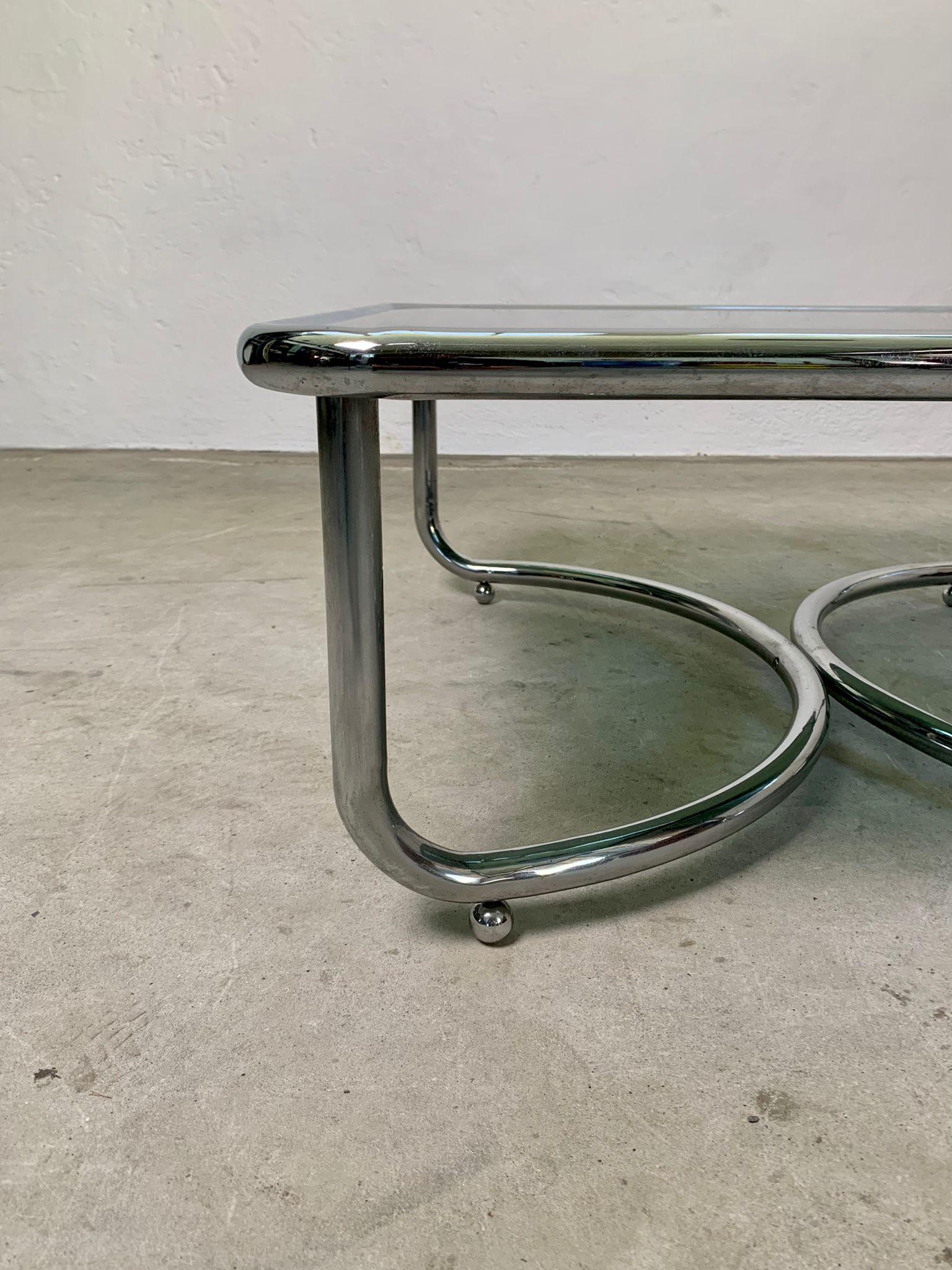 Italian Low table with smoked glass top and chromed structure, Gae Aulenti, Poltronova For Sale