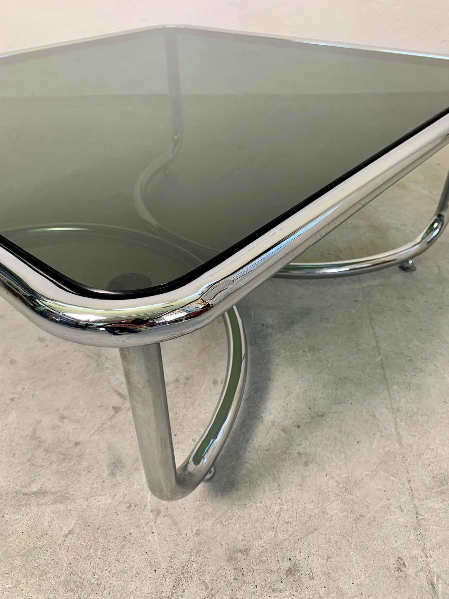 Mid-20th Century Low table with smoked glass top and chromed structure, Gae Aulenti, Poltronova For Sale