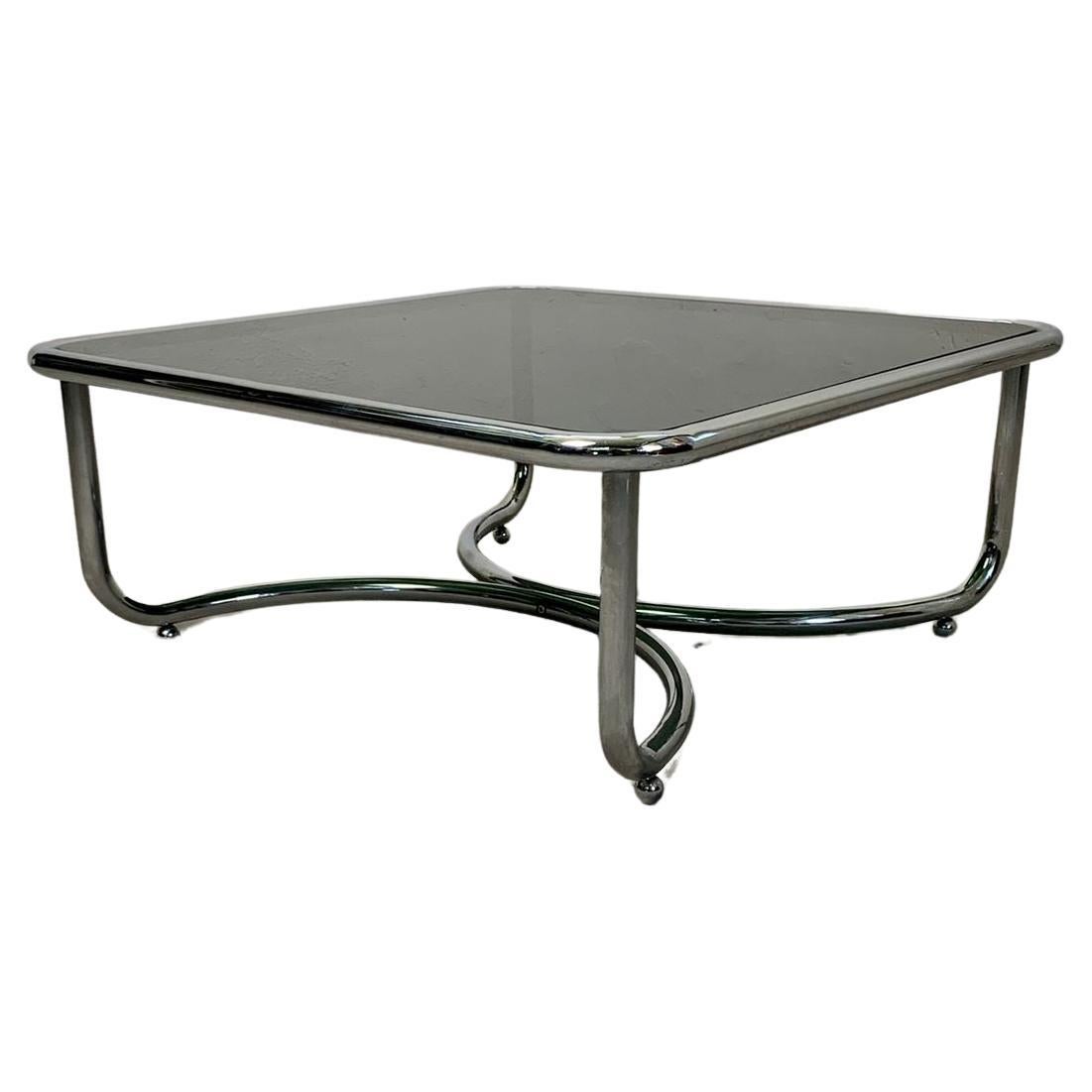 Low table with smoked glass top and chromed structure, Gae Aulenti, Poltronova For Sale
