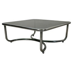 Low table with smoked glass top and chromed structure, Gae Aulenti, Poltronova