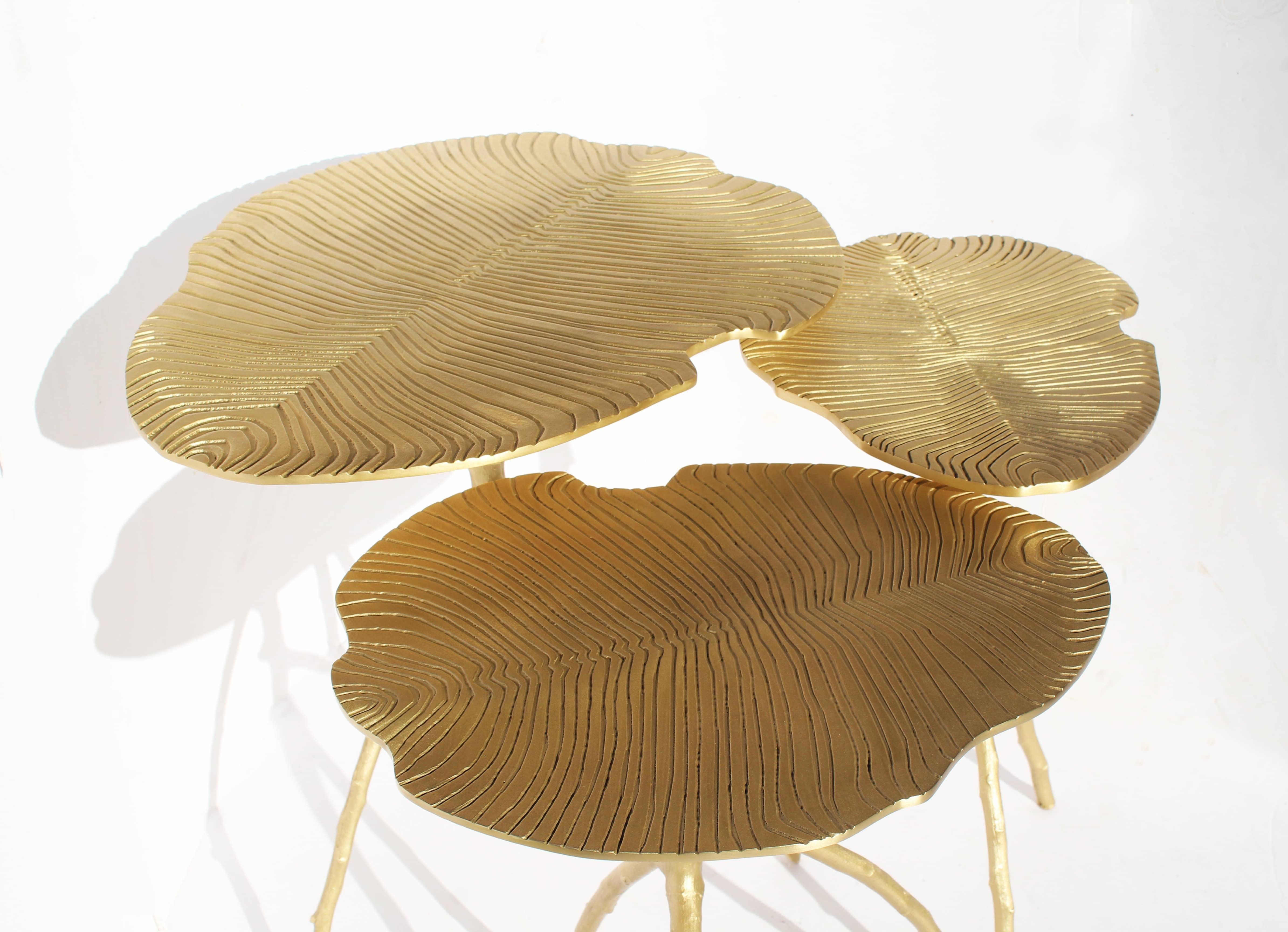 Art déco Triptyque de tables basses en bronze doré d'Eric Gizard en vente