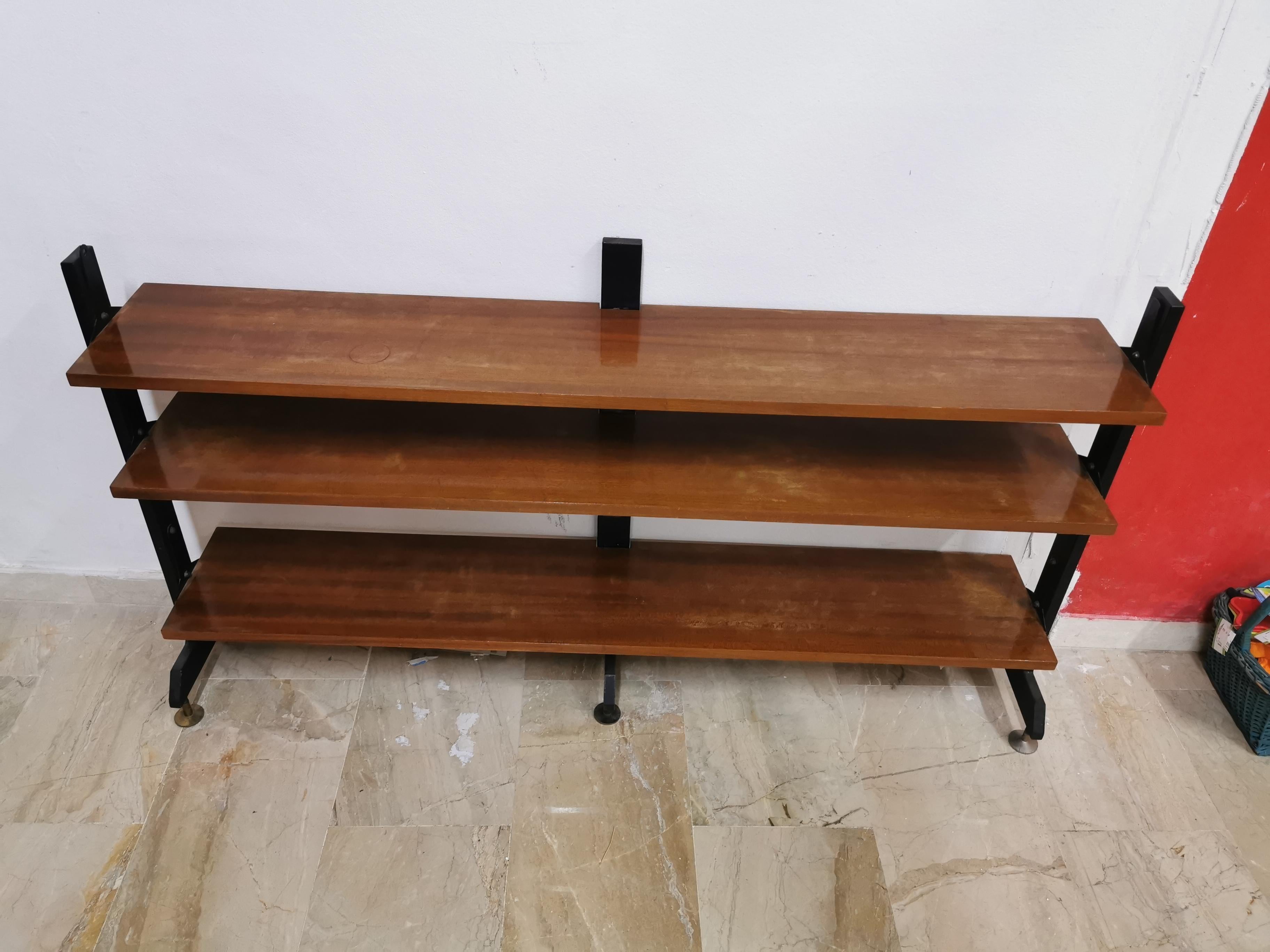 Mid-Century Modern Low Teak Scandinavian Style Bookcase, 1960s For Sale