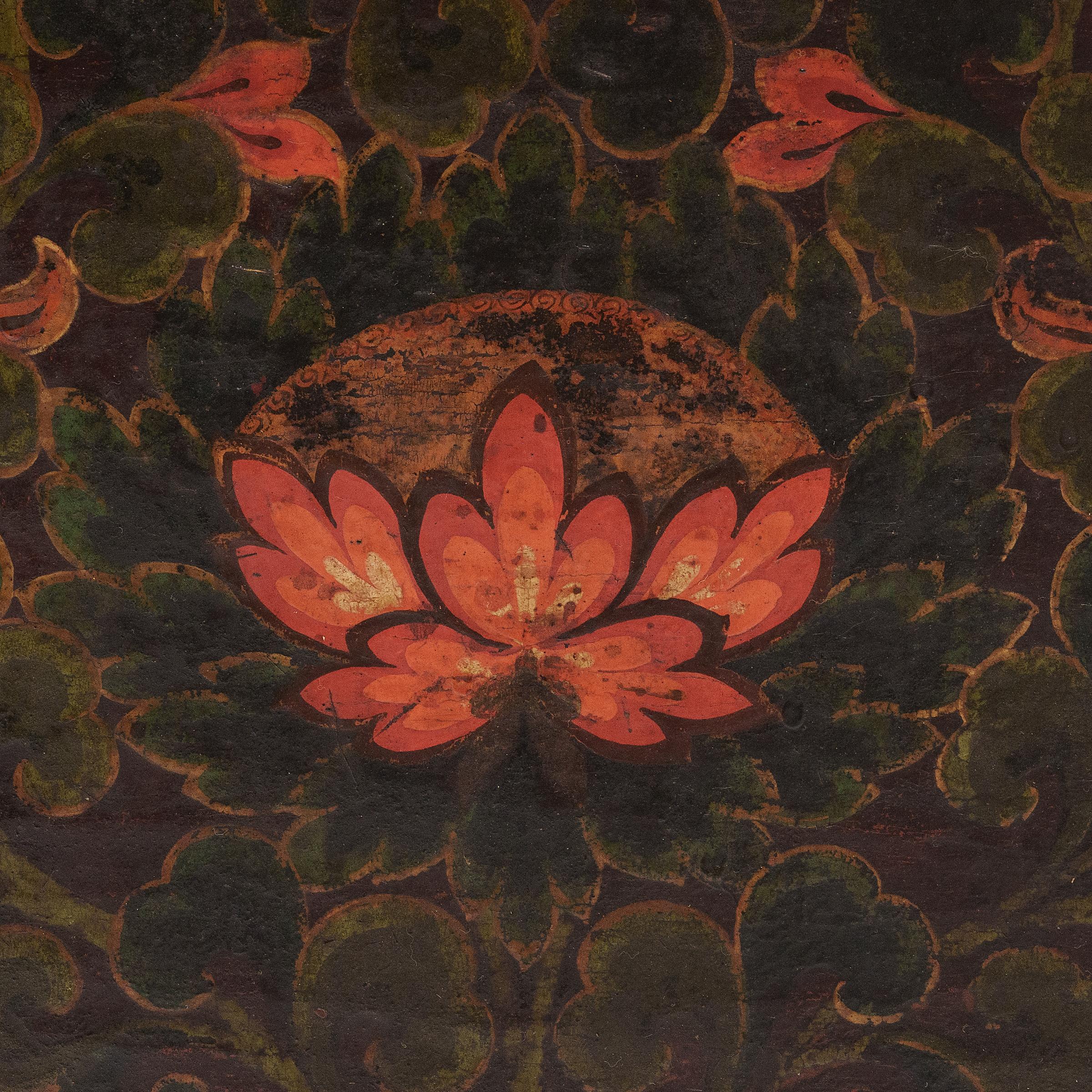 Lacquered Low Tibetan Floral Chest, c. 1900