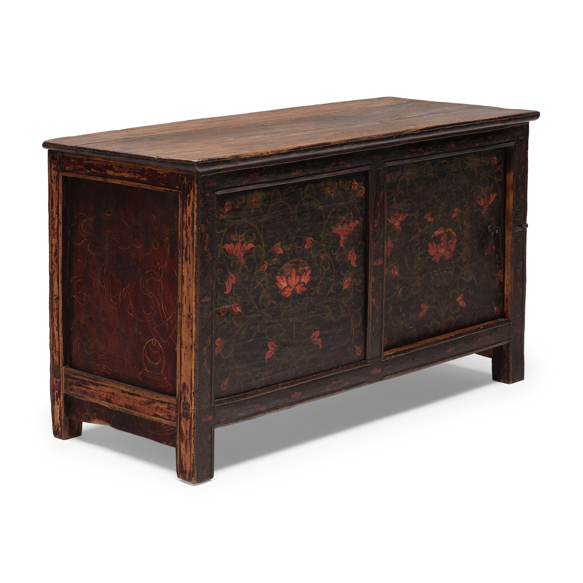 Pine Low Tibetan Floral Chest, c. 1900