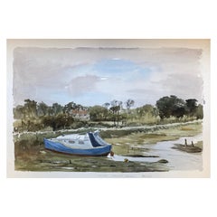 Low Tide Yarmouth Harbour, Original britisches Aquarellgemälde