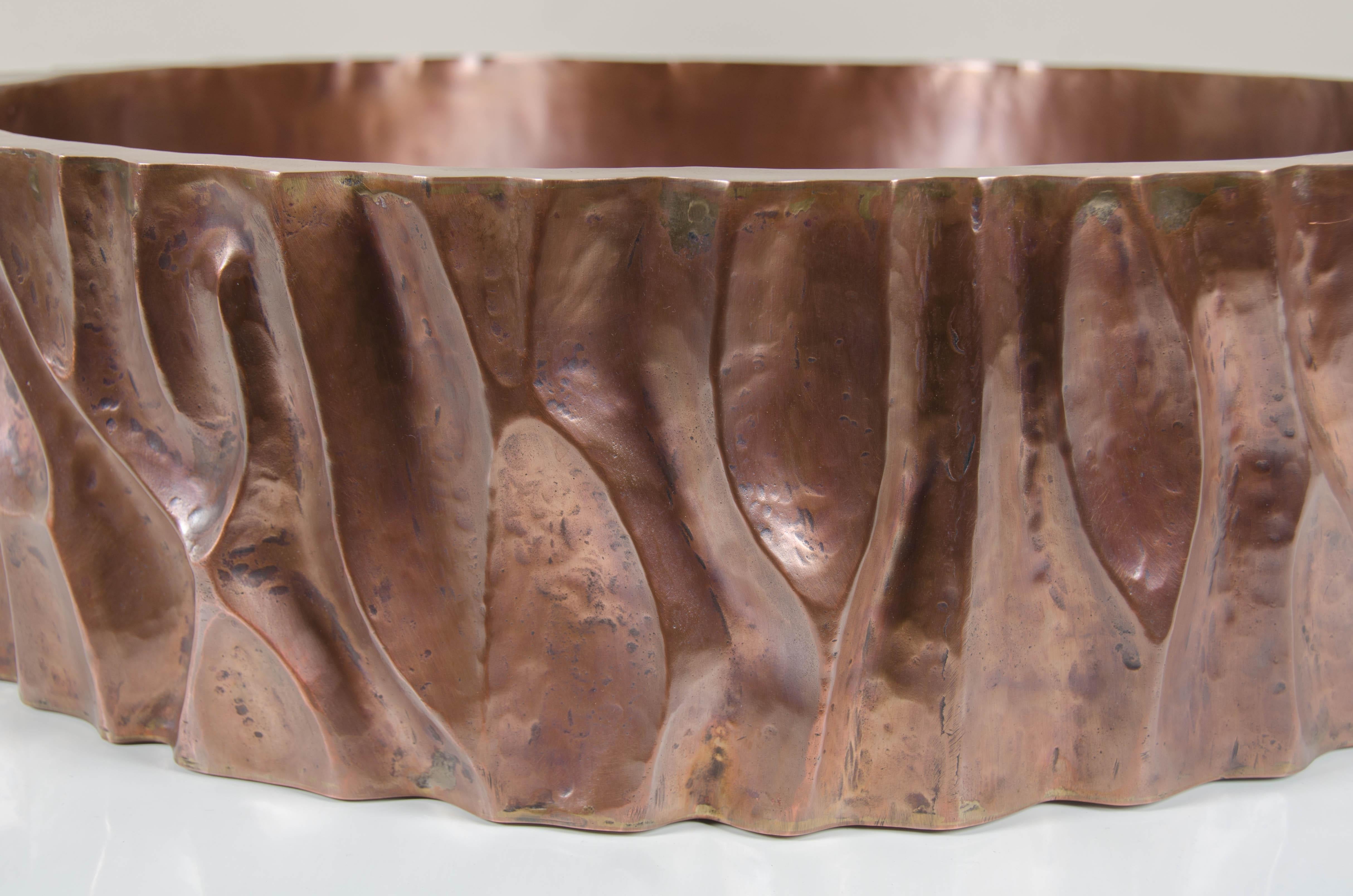 Low Tree Trunk Cachepot, Antique Copper by Robert Kuo, Limited Edition In New Condition For Sale In Los Angeles, CA