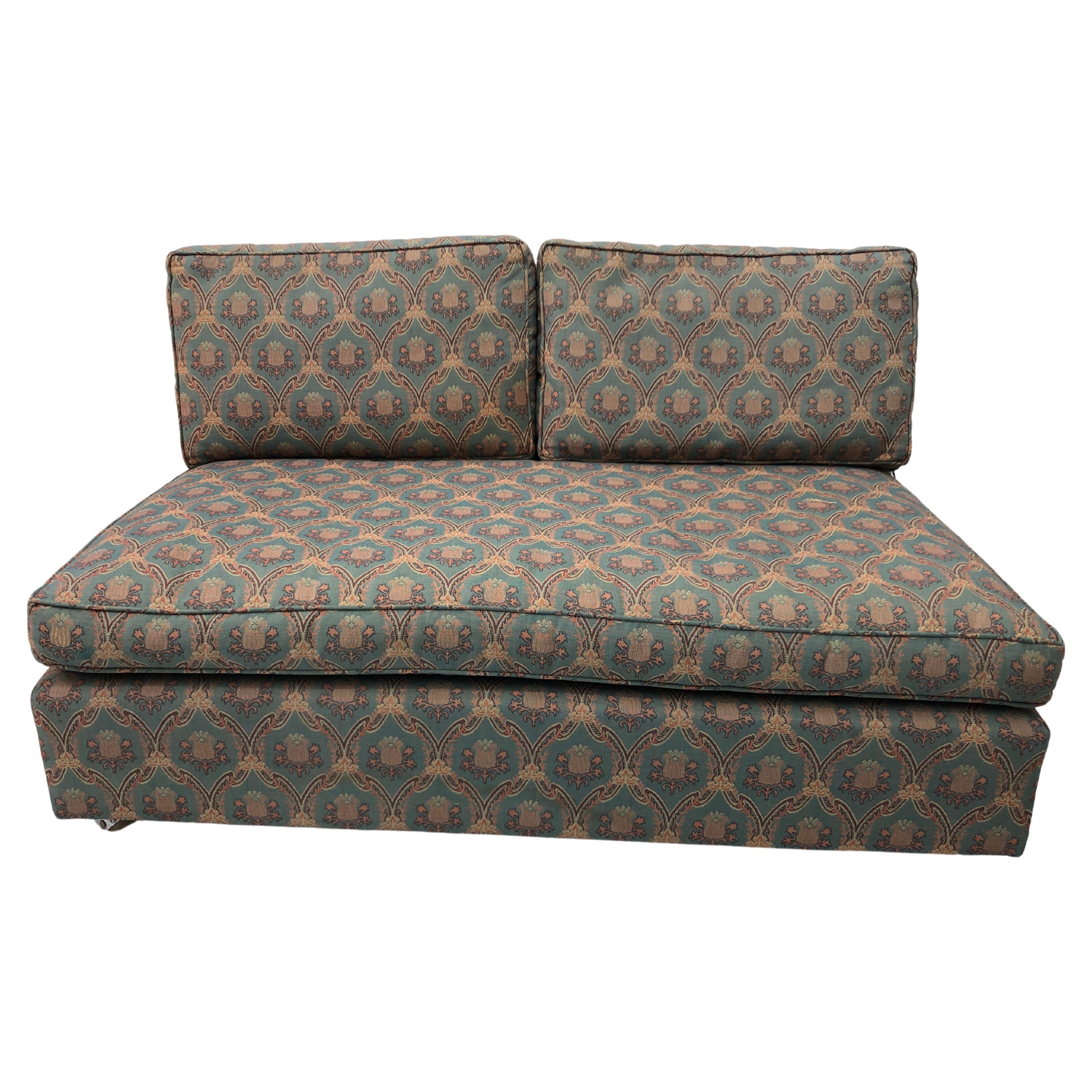 Low Tuxedo Two Seater Sofa on Wheels Mid Century Modern Settee 1960s Multicolour For Sale