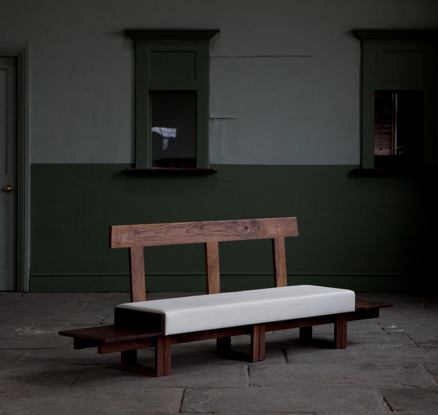 walnut upholstered bench