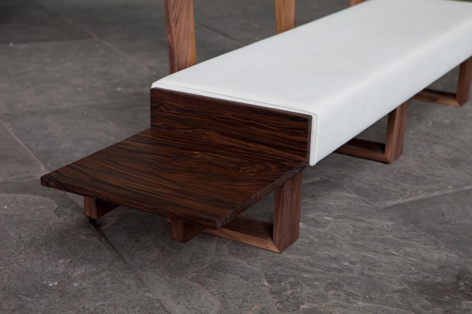 Low Upholstered Bench of American and English Walnut by Jonathan Field. Unique In New Condition In London, GB
