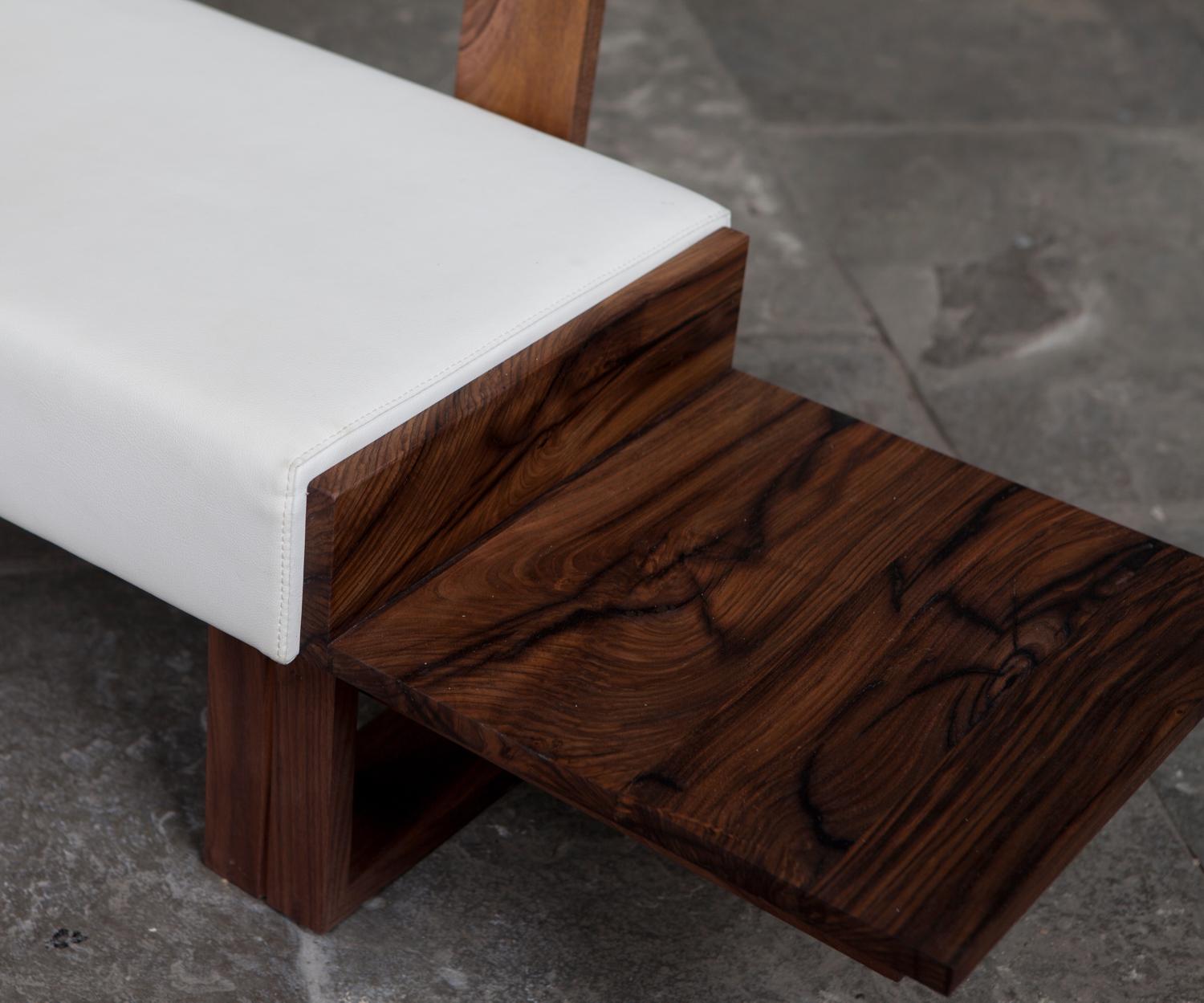 Low Upholstered Bench of American and English Walnut by Jonathan Field. Unique 1