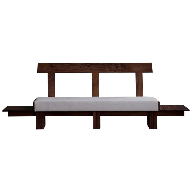 Low Upholstered Bench of American and English Walnut For Sale at 1stdibs