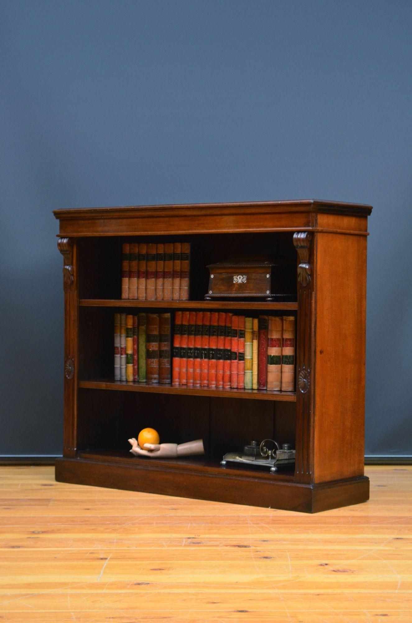 English Low Victorian Mahogany Open Bookcase