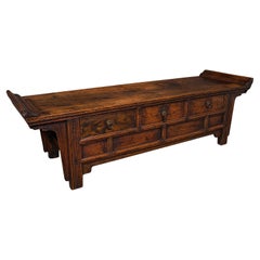 Low Vintage Bay Window Bench, Oriental Elm, Hallway Pew, Side Table, Art Deco