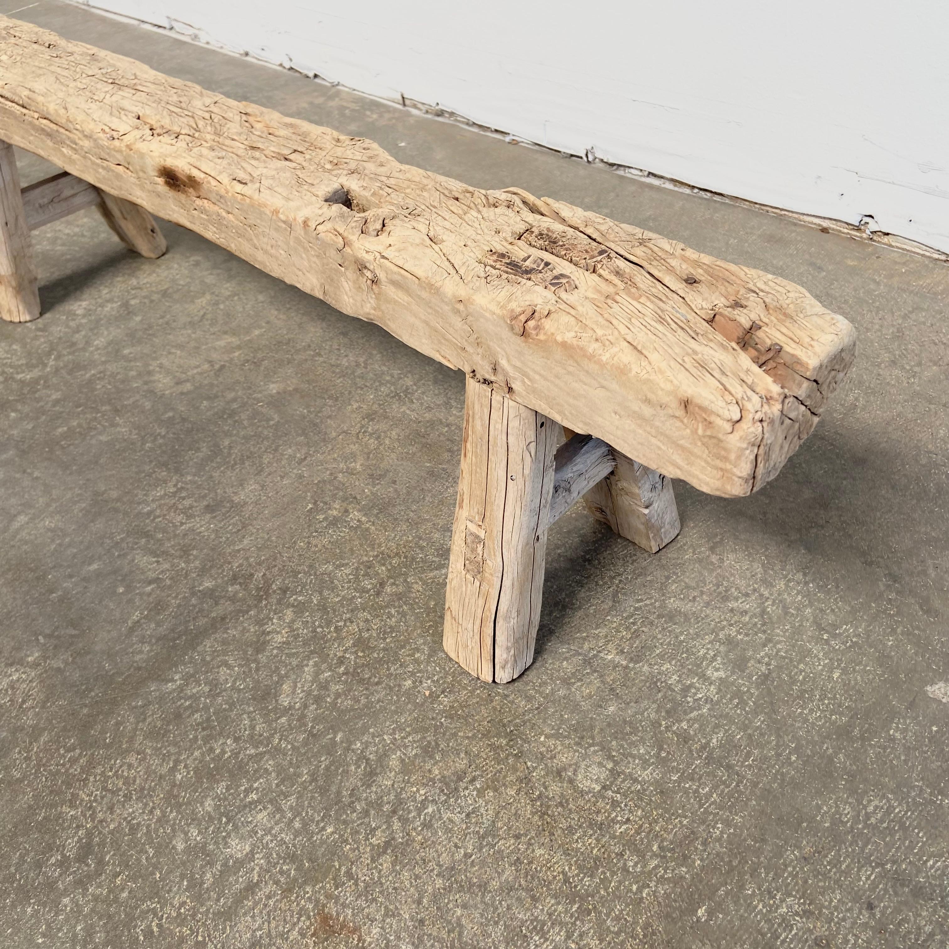 Low Vintage Elm Wood Skinny Bench In Good Condition In Brea, CA