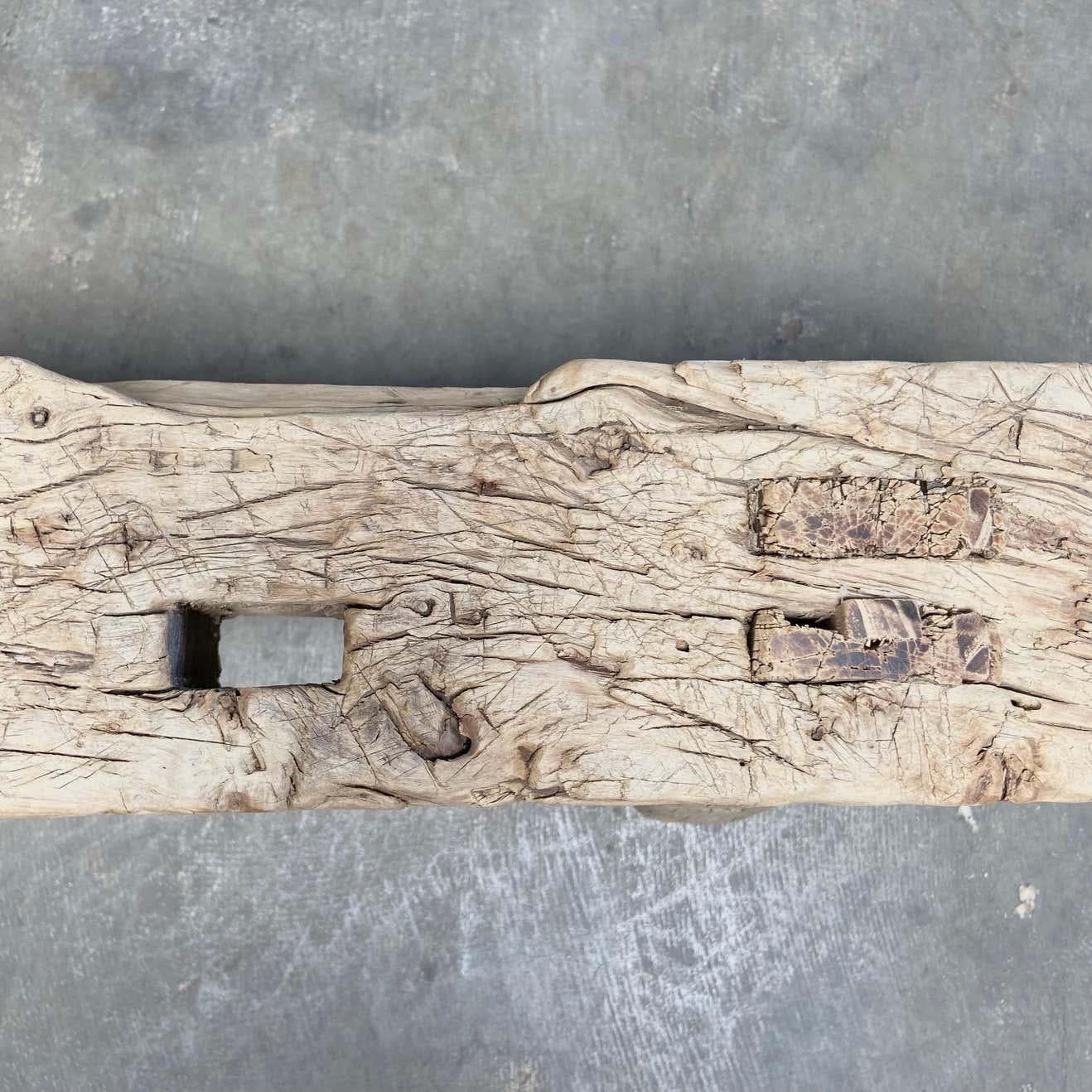 Low Vintage Elm Wood Skinny Bench 1