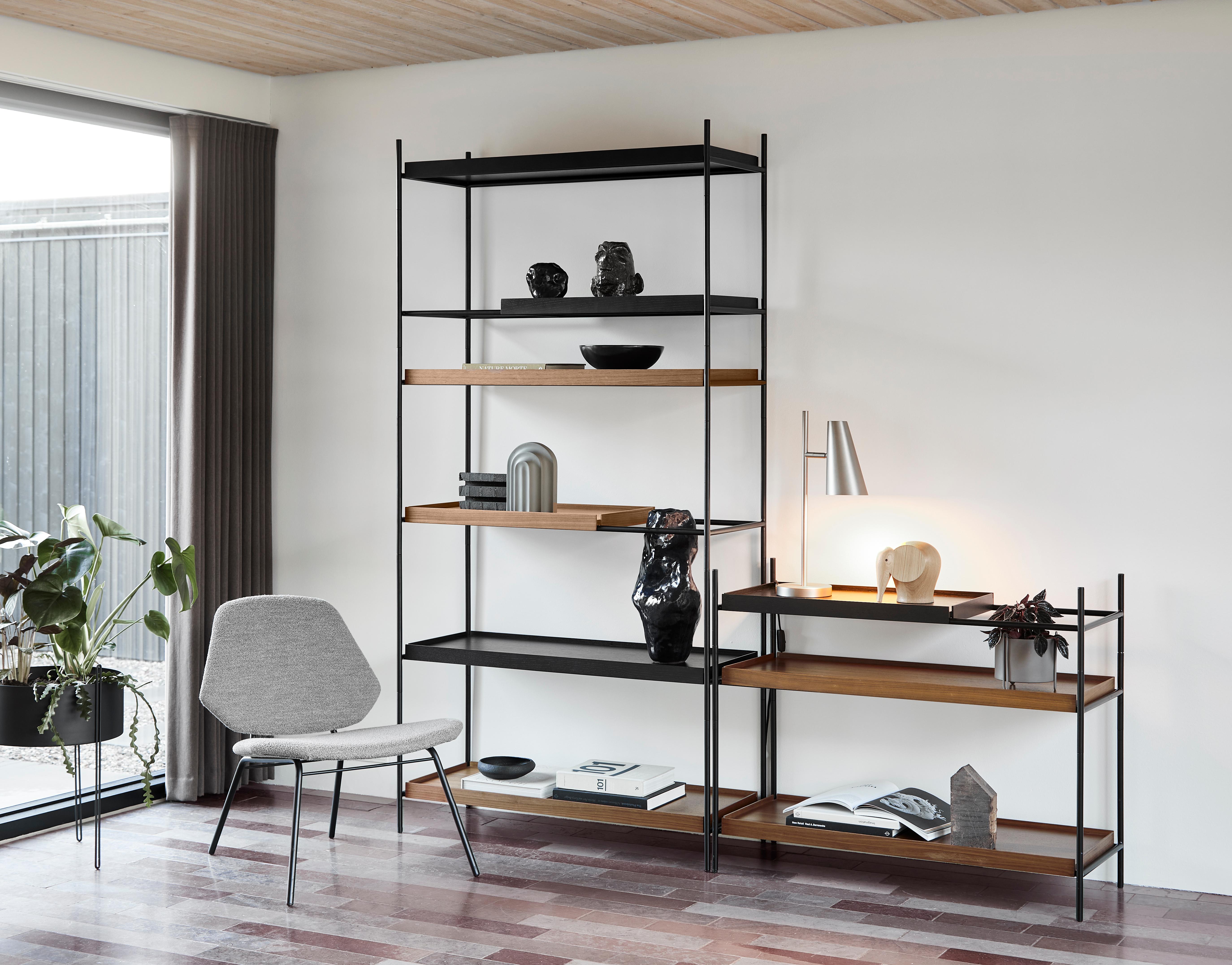 Post-Modern Low Walnut and Black Tray Shelf i by Hanne Willmann For Sale