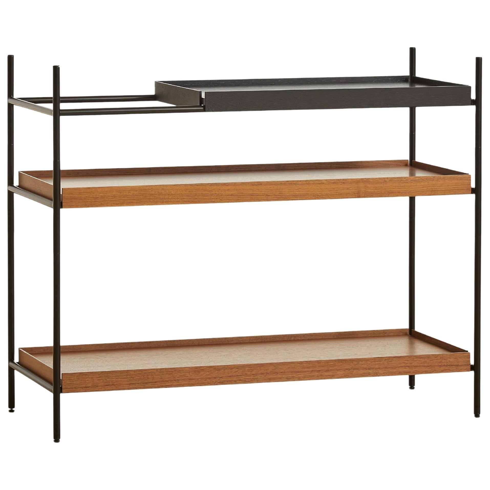 Low Walnut and Black Tray Shelf i by Hanne Willmann