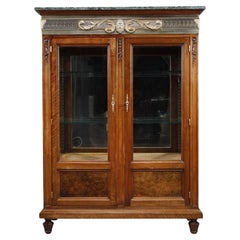Low Walnut Glass Bookcase with its Cutlery Set, Louis XVI Style