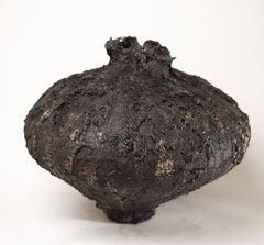 Low Wide Moody Black Free Form Hand Made Vase