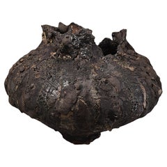 Low Wide Moody Black Free Form Hand Made Vase