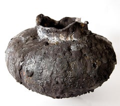 Low Wide Moody Black Free Form Hand Made VaseII- Medium