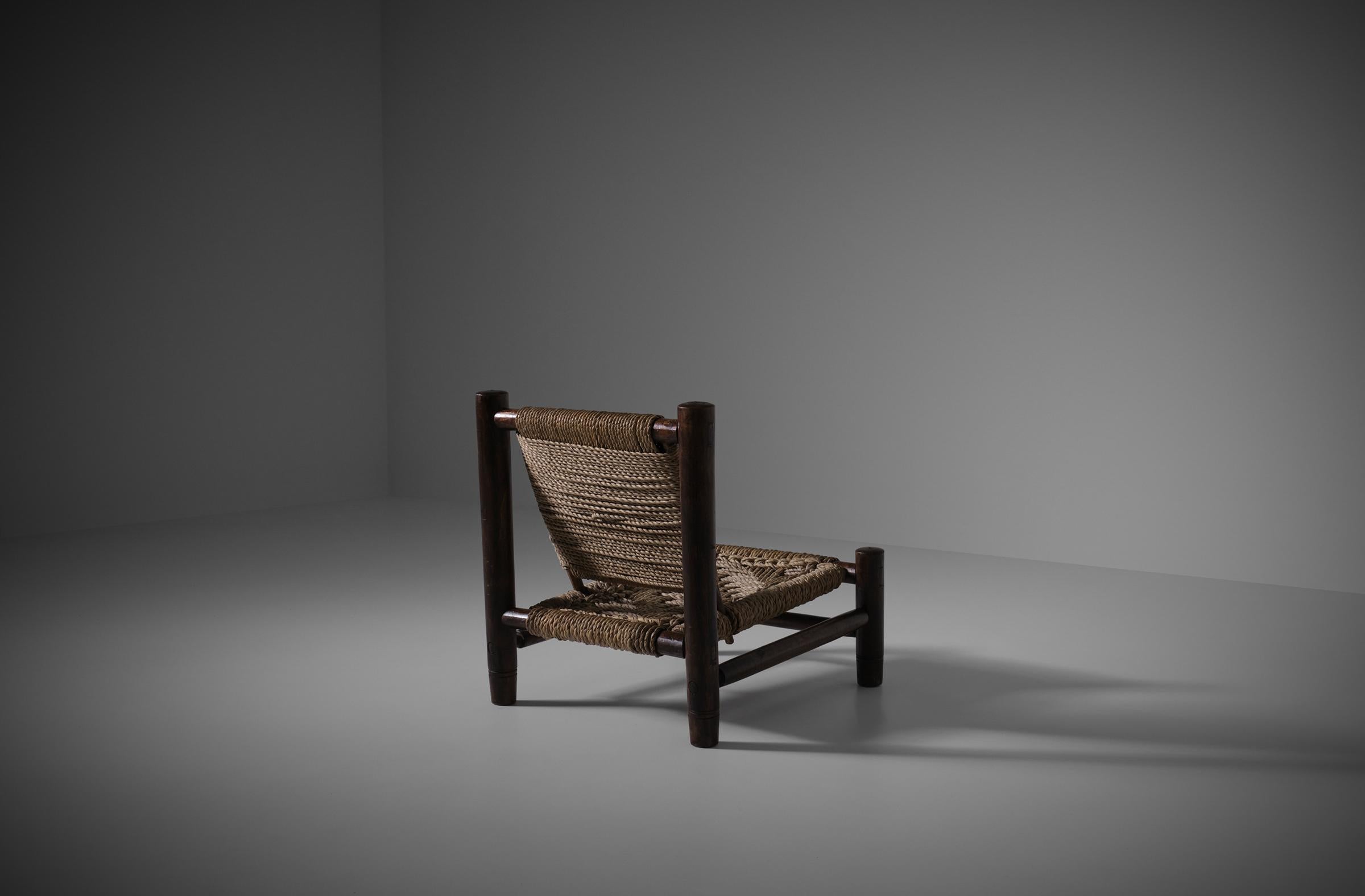 Low Wood and Square Rope Pattern Lounge Chair, France 1960s In Good Condition In Rotterdam, NL