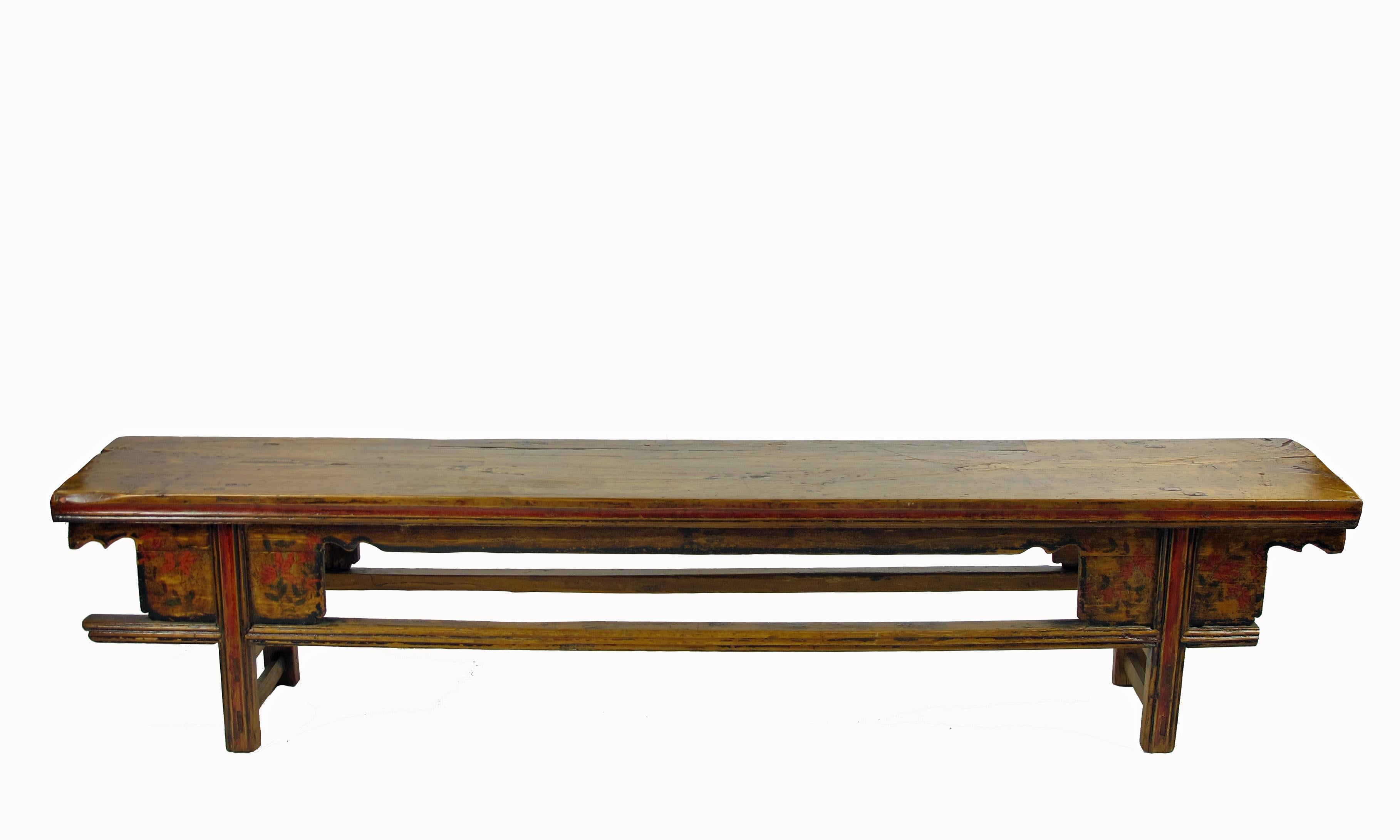 Chinese Export Low Wood Bench Console Table For Sale