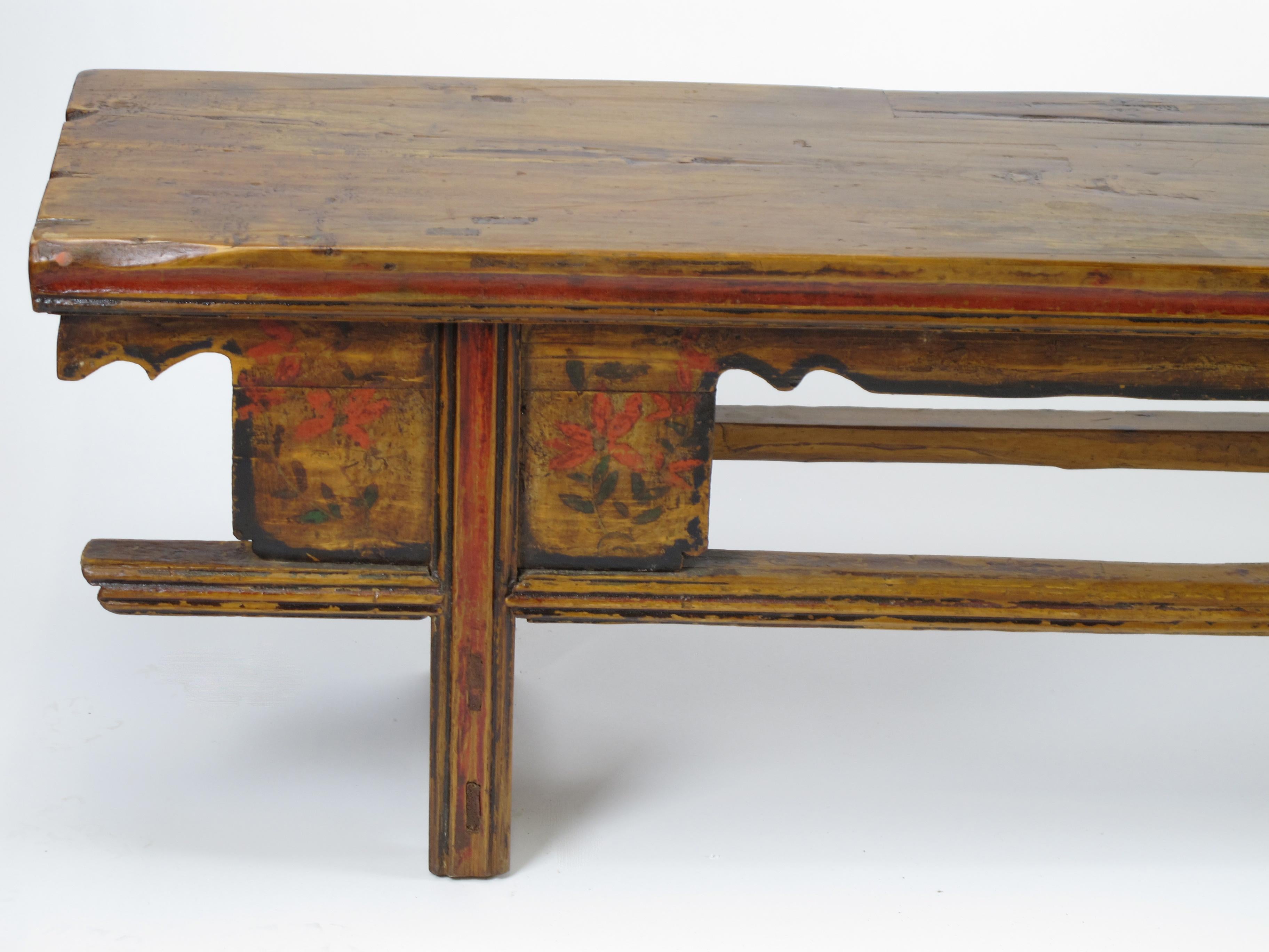 Chinese Low Wood Bench Console Table For Sale