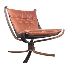 Lowback Falcon Chair in Cognac Leather by Sigurd Ressell