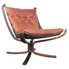 Lowback Falcon Chair in Cognac Leather by Sigurd Ressell
