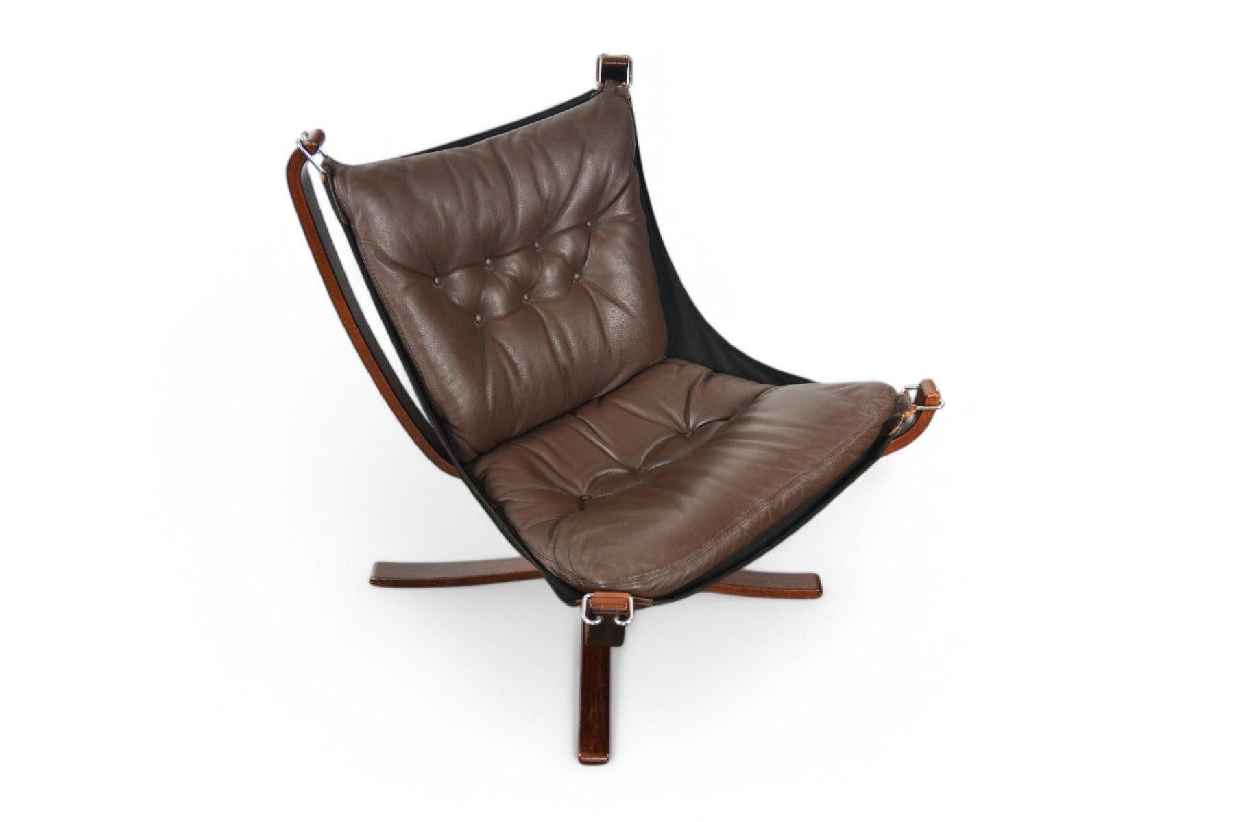 Mid-Century Modern Lowback Falcon Lounge Chair in Brown Leather For Sale