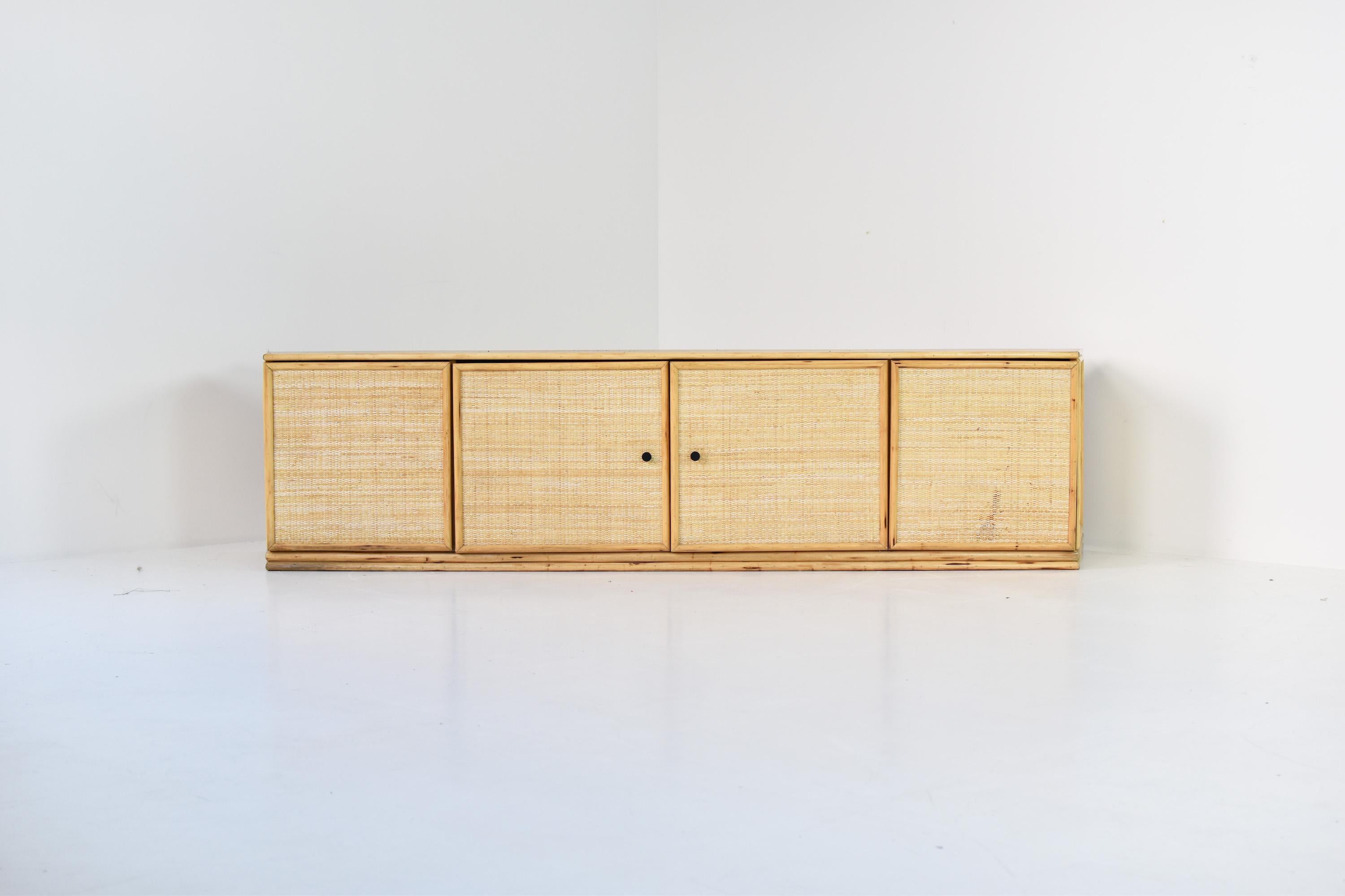 Mid-Century Modern Lowboard in Oak and Cane from the 1960s